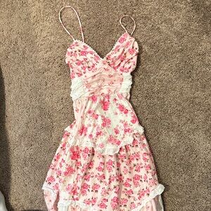 Floral Pink and White Dress with Spaghetti Straps